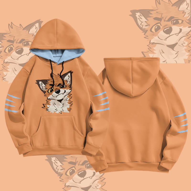 MODAKAWA X atka Pullover-Hoodie mit lustigem Fuchs-Grafikprint - Orange - 8XL - image 5
