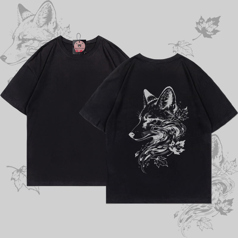 MODAKAWA Leaves Fox Grafik-T-Shirt - Black - 5XL - image 4