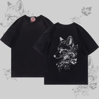 MODAKAWA Leaves Fox Grafik-T-Shirt - Black - 5XL - image 4