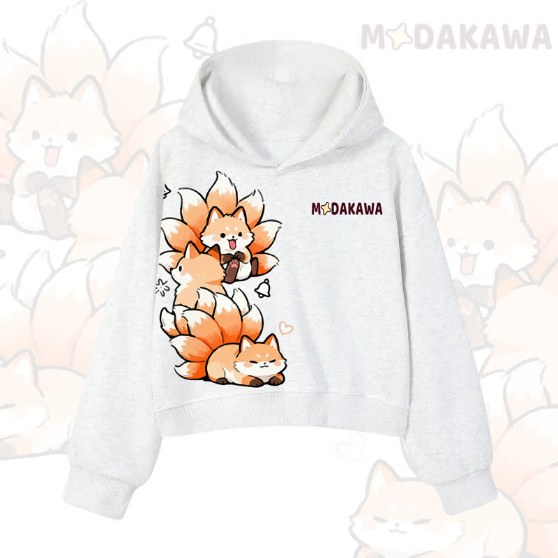 MODAKAWA Cropped Cotton Hoodie mit niedlichem Fuchs-Motiv - Light Gray - 3XL - image 9
