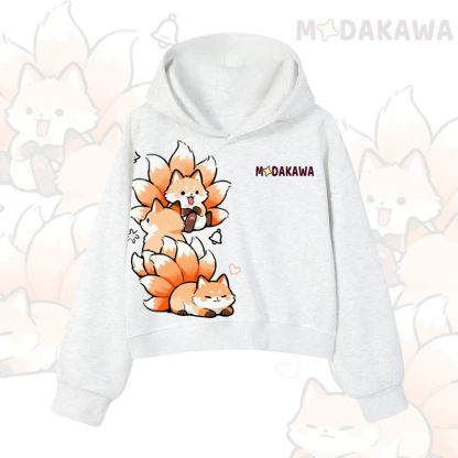 MODAKAWA Cropped Cotton Hoodie mit niedlichem Fuchs-Motiv - Light Gray - 3XL - image 9