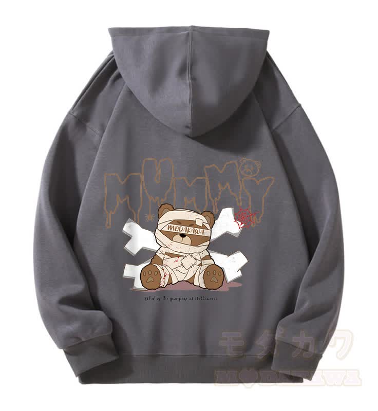 MODAKAWA Kapuzenpullover mit Mumienbär-Motiv, gefüttert mit Fleece und Reißverschluss - Dunkelgrau - 5XL - image 4