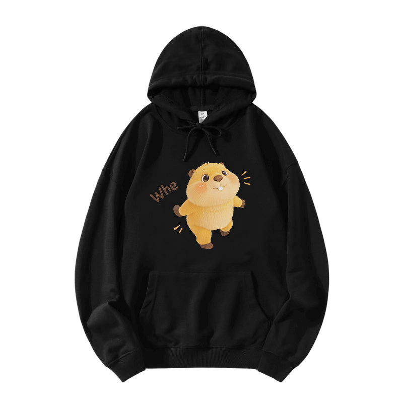 WHE Capybara Graphic Modakawa Loose Cotton-Blend Hoodie - Black - 5XL - image 3