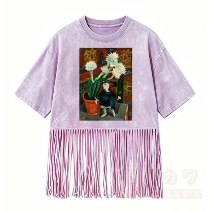 Modakawa T-Shirt mit gewaschenen Fransen und Grafikdesign - Lila - 5XL - image 8