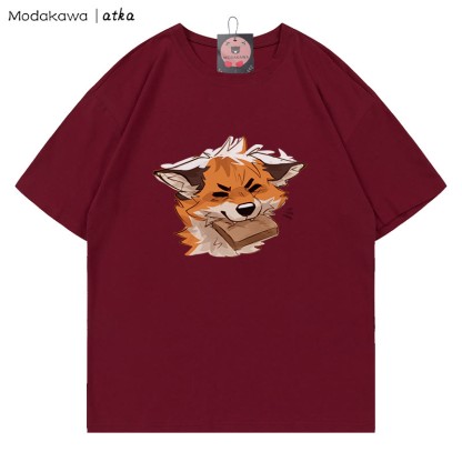 MODAKAWA X atka Fox Biting Bread Grafik-T-Shirt - Wine Red - 5XL - image 6