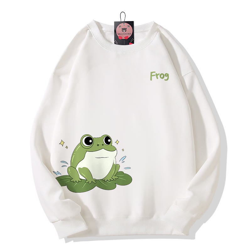 Sweatshirt mit Froschmotiv auf Seerosenblatt und Rundhalsausschnitt - White - 5XL - image 4
