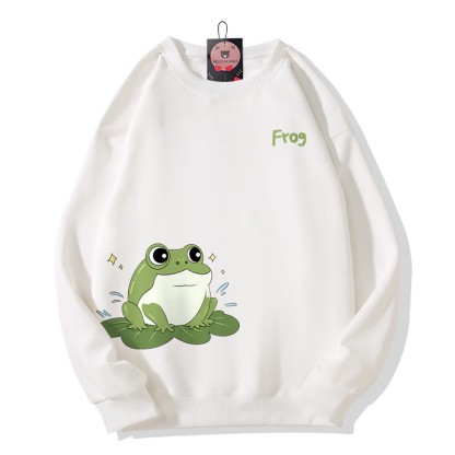 Sweatshirt mit Froschmotiv auf Seerosenblatt und Rundhalsausschnitt - White - 5XL - image 4