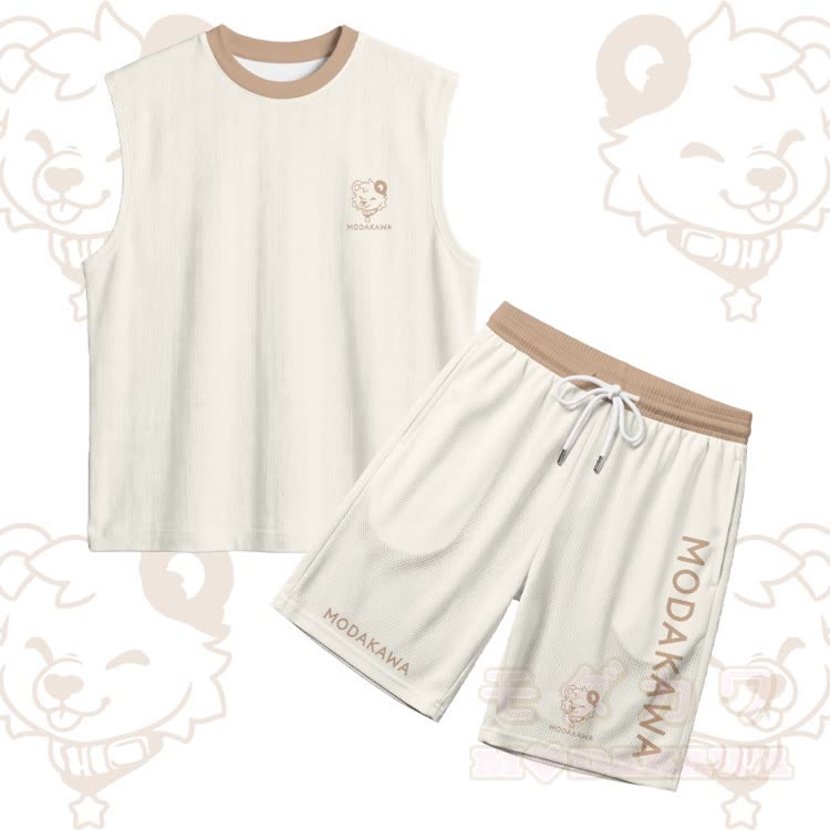 Ärmelloses, schnelltrocknendes Tanktop mit Bärenmotiv und passender Hose von Modakawa - Aprikosen-Set - 5XL - image 14