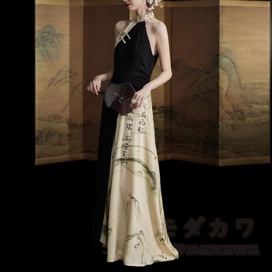 Neckholder-Kleid mit Tintenmuster und schulterfreiem A-Linien-Ausschnitt - image 4
