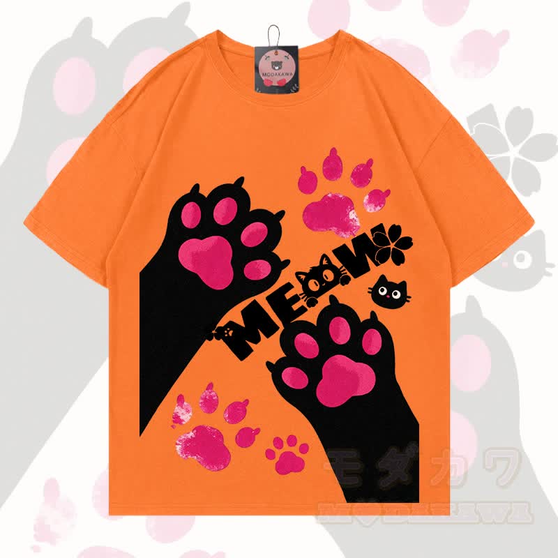 MODAKAWA MEW Niedliches Katzenmotiv T-Shirt aus 100 % Baumwolle - Orange - 5XL - image 17