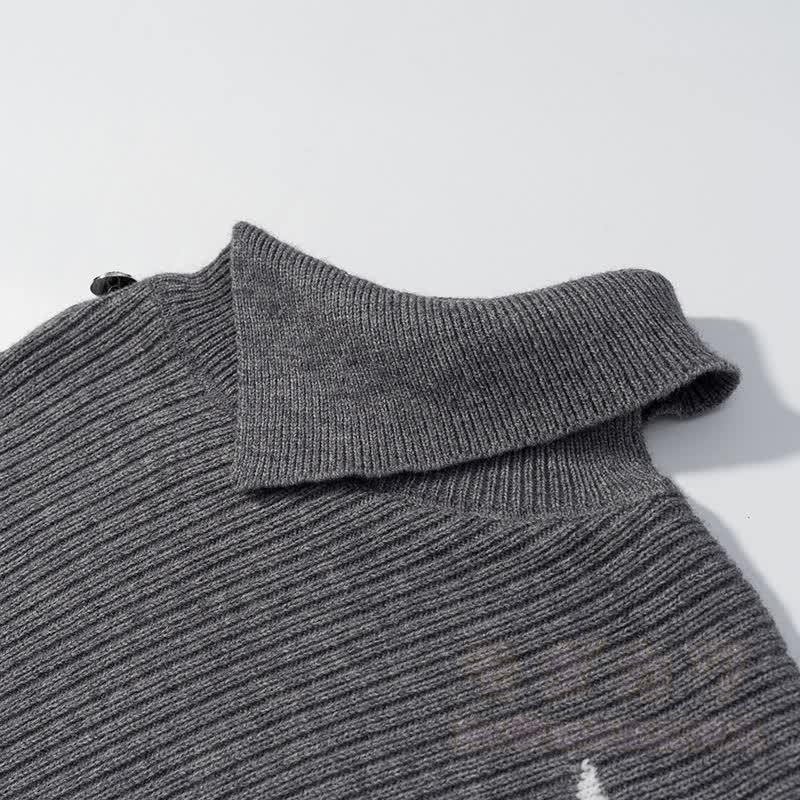 Unregelmäßiger Strickpullover, grauer Rock, passendes Outfit - image 4