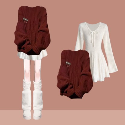 Zweiteiliges Set mit Strickkleid und Taschenpullover - Satz D - XL - image 4