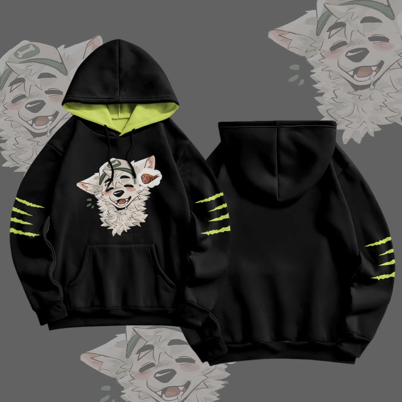 MODAKAWA X atka Fox Wants Meat Graphic All Over Print Pullover Hoodie - Black&Yellow - 8XL - image 3