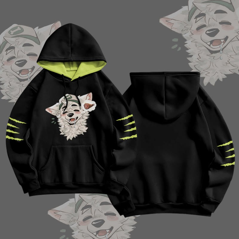 MODAKAWA X atka Fox Wants Meat Graphic All Over Print Pullover Hoodie - Black&Yellow - 8XL - image 3