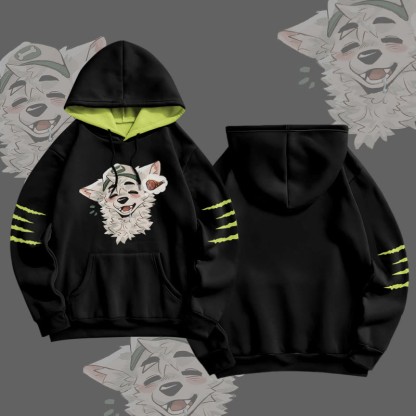 MODAKAWA X atka Fox Wants Meat Graphic All Over Print Pullover Hoodie - Black&Yellow - 8XL - image 3