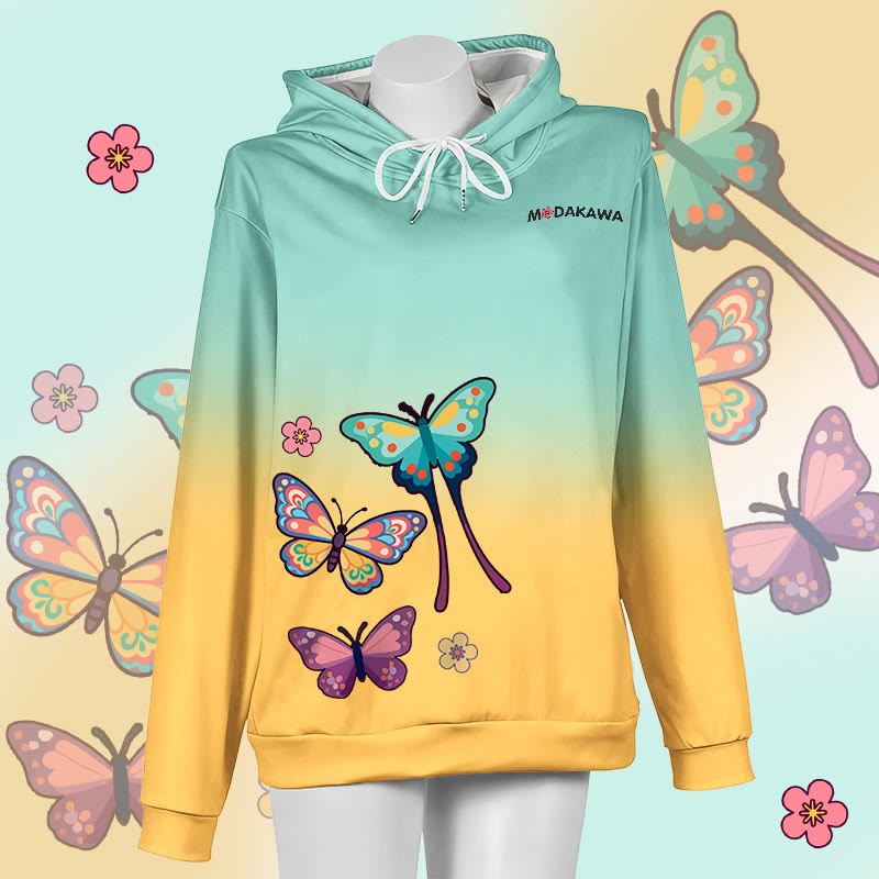 MODAKAWA Pullover-Hoodie mit Schmetterlingsgrafik und Farbverlauf - Green&Orange - 6XL - image 4