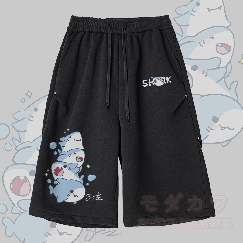 Modakawa Wide Leg Cropped Pants mit Hai-Motiv - Schwarz - 2XL - image 10