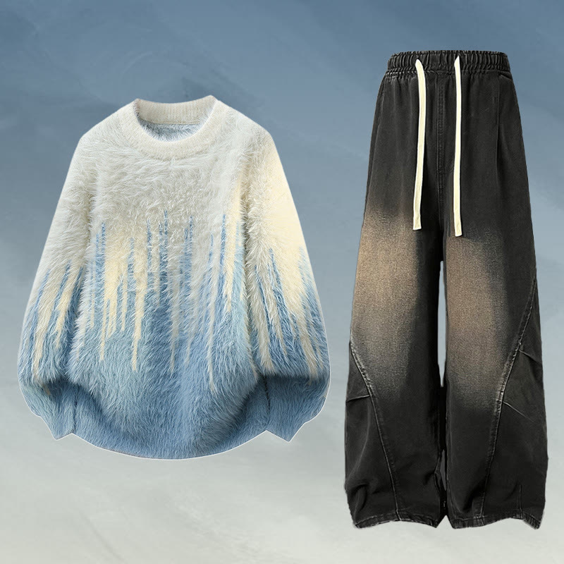 Zweiteiler aus flauschigem Strickpullover und Jeans - Set B - 2XL - image 2