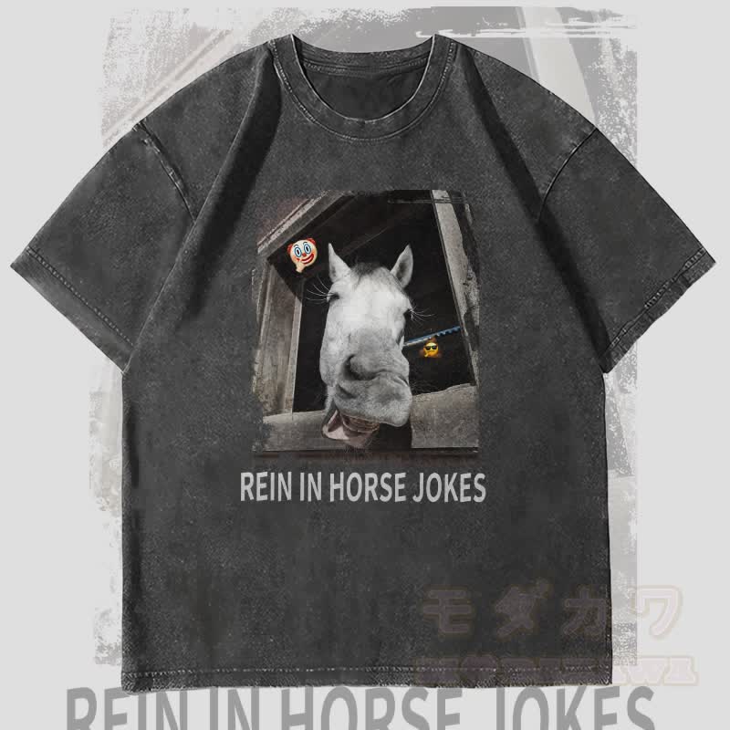 MODAKAWA REIN IN HORSE JOKES Pferdegrafik Unisex Vintage Washed T-Shirt - Schwarz - 4XL - image 4