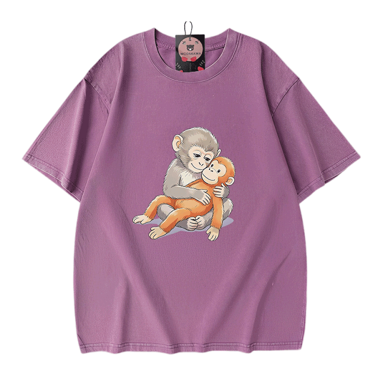 PUNCH Monkey Doll Grafik Modakawa Vintage gewaschenes T-Shirt aus 100% Baumwolle - Purple - 5XL - image 6