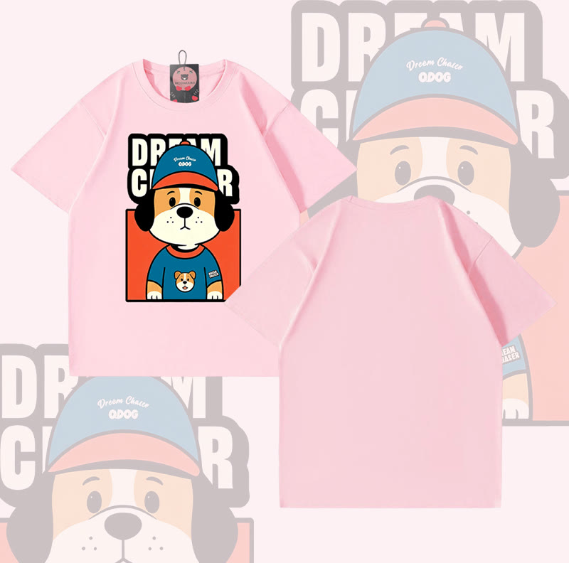 DREAM CRASER Hunde-Grafik Modakawa 100% Baumwoll-T-Shirt - Pink - 5XL - image 4