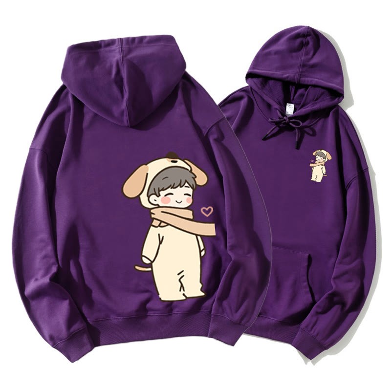 Niedlicher Cartoon Junge und Mädchen Grafik Paar Passender Hoodie - Dark Purple A - 5XL - image 12