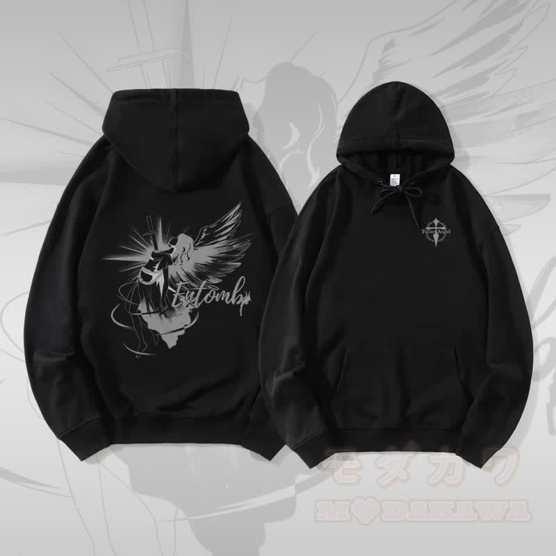 MODAKAWA ENTOMB Fallen Angel Graphic Streetwear Pullover Hoodie - Schwarz - 5XL - image 4