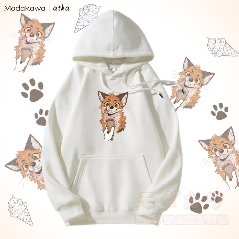 Kapuzenpullover mit Fleecefutter und Fuchs-Eiscreme-Grafik - Weiß - 5XL - image 4