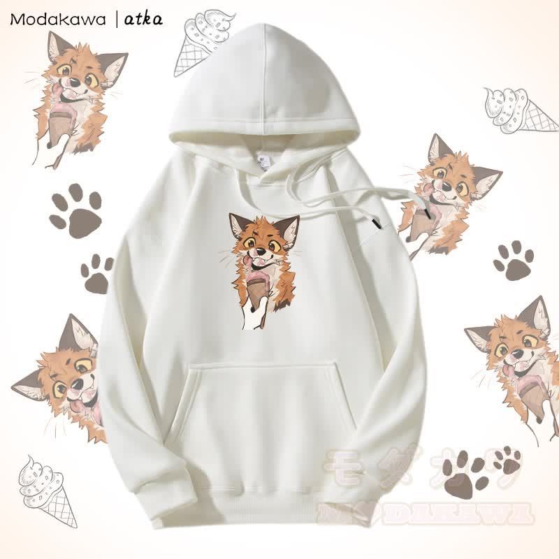 Kapuzenpullover mit Fleecefutter und Fuchs-Eiscreme-Grafik - Weiß - 5XL - image 4