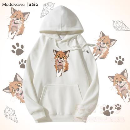Kapuzenpullover mit Fleecefutter und Fuchs-Eiscreme-Grafik - Weiß - 5XL - image 4