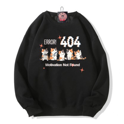 ERROR 404 MOTIVATION NICHT GEFUNDEN Sweatshirt mit Katzenmuster und Rundhalsausschnitt - Black - 5XL - image 4