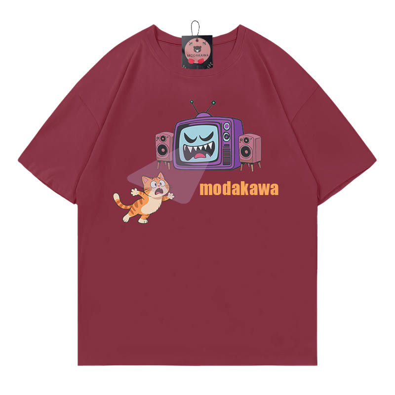 Kitty Battle Evil Furniture Print Modakawa T-Shirt - Wine Red - 5XL - image 4