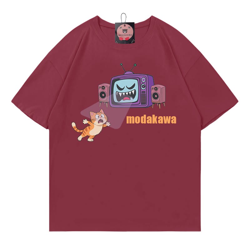 Kitty Battle Evil Furniture Print Modakawa T-Shirt - Wine Red - 5XL - image 4