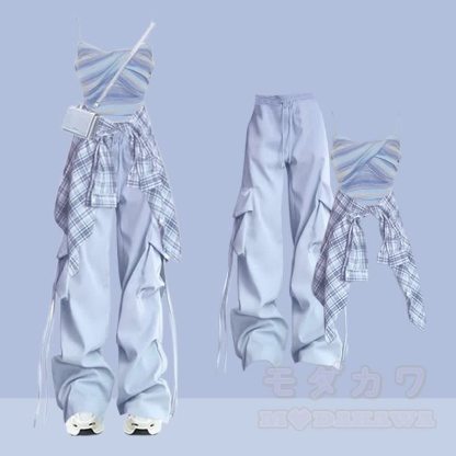 Cami-Top, kariertes Hemd, Cargohose, passendes Outfit - Satz C - XL - image 3