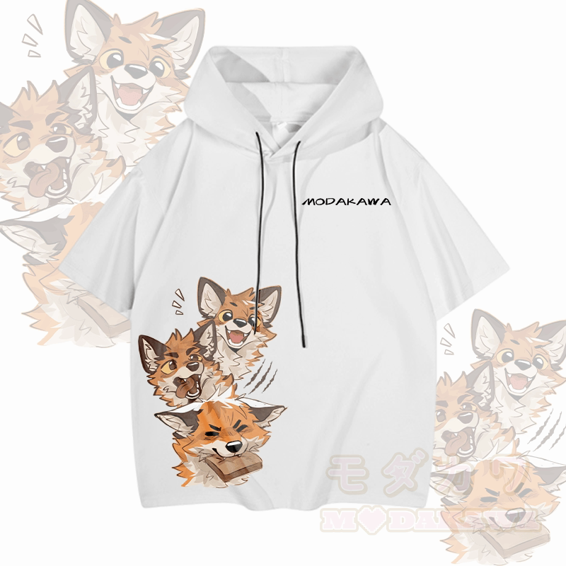 MODAKAWA X atka Funny Fox Graphic Kurzarm-Hoodie - Weiß - 3XL - image 3
