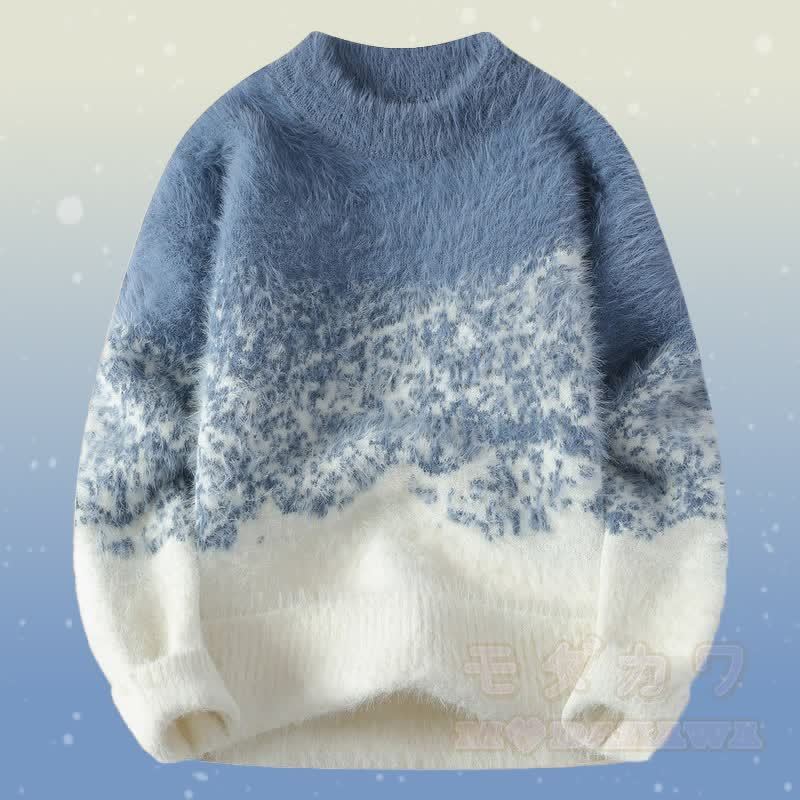 Zweiteiler: Farbverlauf-Strickpullover mit flauschigem Unterrock und Jeans - Blauer Pullover - 2XL - image 7