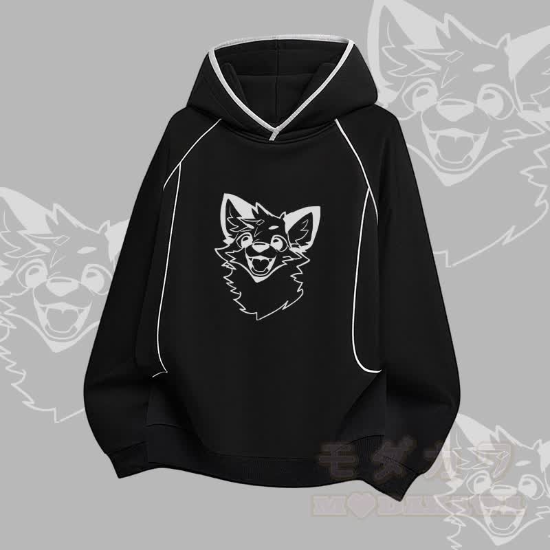 MODAKAWA X atka Cheerful Fox Graphic Raglan Sleeve Oversized Pullover Hoodie - Schwarz - 3XL - image 3