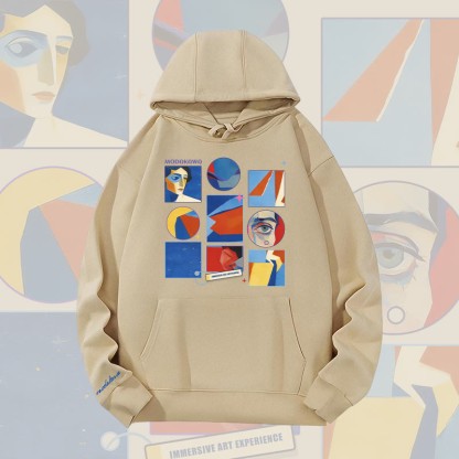 MODAKAWA Abstrakter Hoodie mit Porträtgitter-Grafik, schweres Material - Dark Khaki - 2XL - image 5