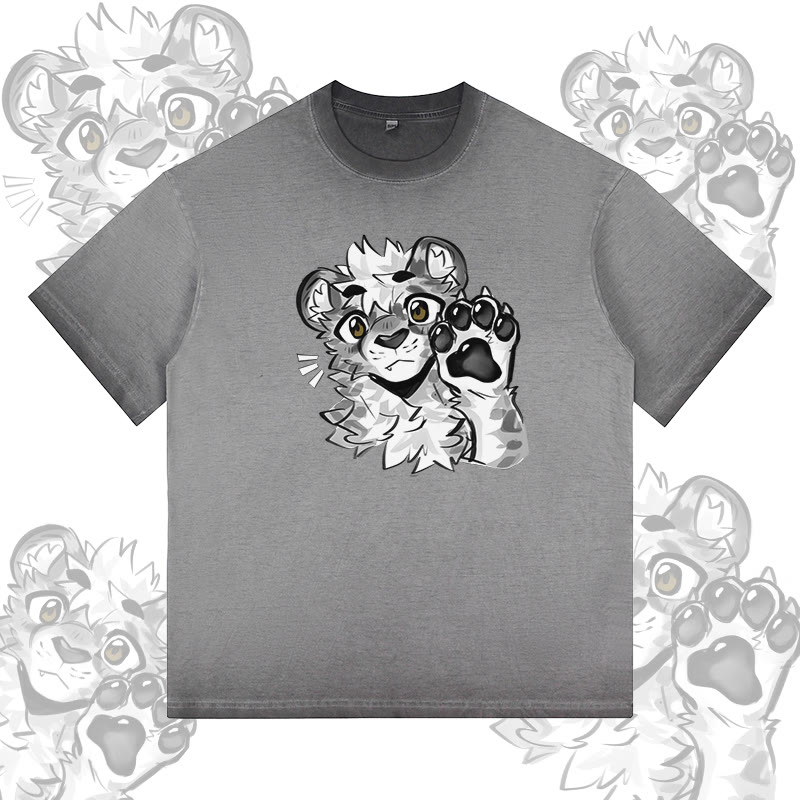 MODAKAWA X atka Fox Smoking Graphic 100% Cotton Gradient Washed T-Shirt - Grey - 5XL - image 2