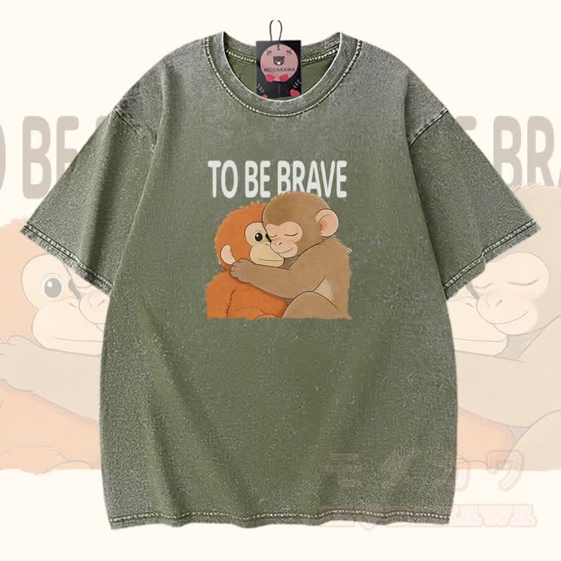 MUTIG SEIN Umarmender Affe Modakawa Vintage gewaschenes T-Shirt aus 100 % Baumwolle - Grün - 5XL - image 4