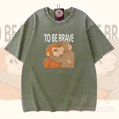 MUTIG SEIN Umarmender Affe Modakawa Vintage gewaschenes T-Shirt aus 100 % Baumwolle - Grün - 5XL - image 4