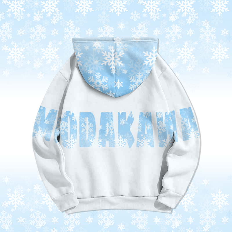 MODAKAWA Pullover-Hoodie mit Schneeflocken-Schriftzug und Allover-Print - image 6