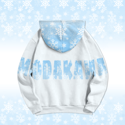 MODAKAWA Pullover-Hoodie mit Schneeflocken-Schriftzug und Allover-Print - image 6
