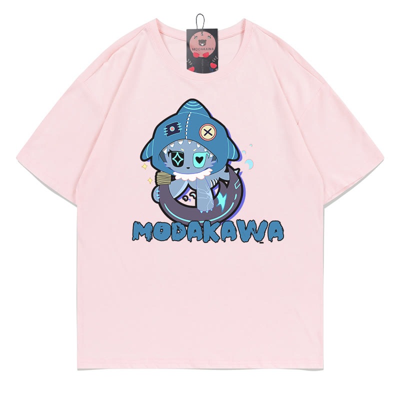 MODAKAWA T-Shirt mit verspieltem Hai-Motiv und dunkler Ästhetik - Pink - A - 5XL - image 10