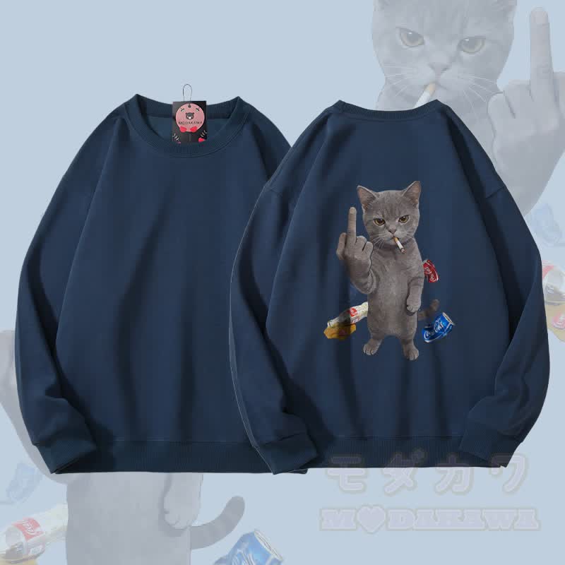 MODAKAWA Unisex-Sweatshirt mit trotzigem Raucherkatzen-Motiv - Purpurblau - 5XL - image 3