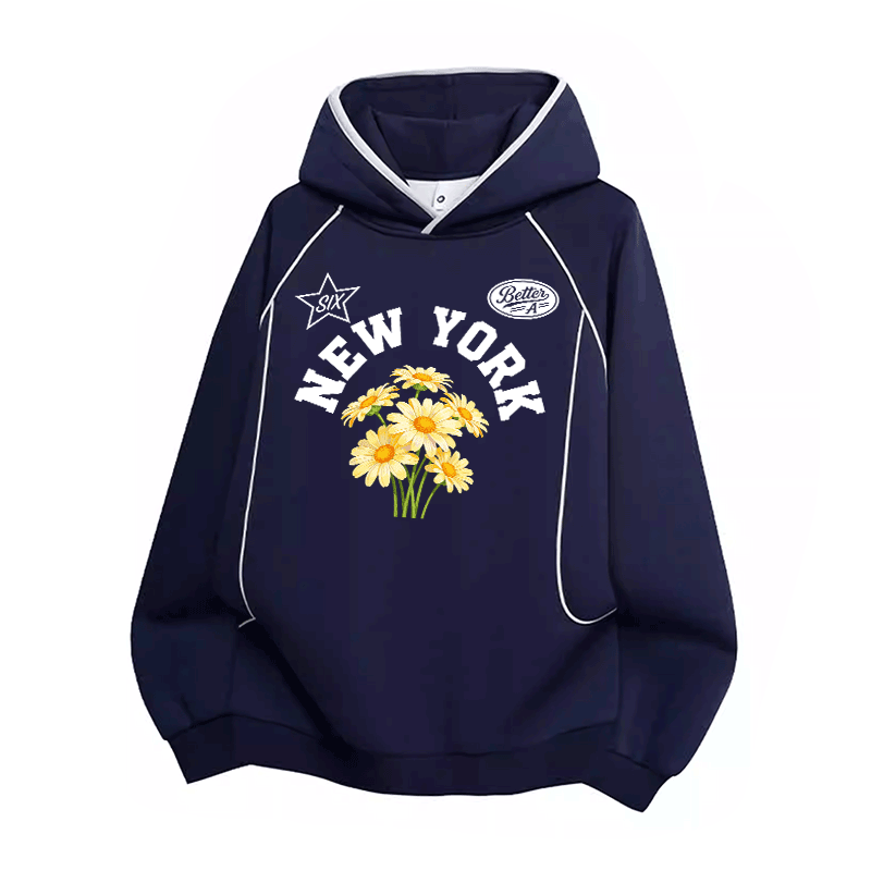 NEW YORK Modakawa Oversized Pullover Hoodie mit Blumenmuster und Raglanärmeln - Purplish Blue - 3XL - image 4
