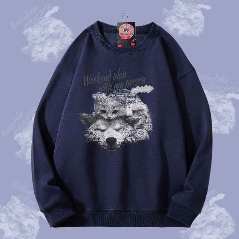 MODAKAWA WOCHENENDPLAN MIT MEINER PERSON Kitty Puppy Grafik Unisex Sweatshirt - Purplish Blue - 5XL - image 3