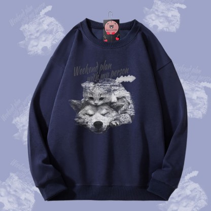 MODAKAWA WOCHENENDPLAN MIT MEINER PERSON Kitty Puppy Grafik Unisex Sweatshirt - Purplish Blue - 5XL - image 3
