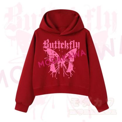 MODAKAWA Baumwoll-Hoodie mit Schmetterlingsmotiv (kurzer Schnitt) - Rot - 3XL - image 11
