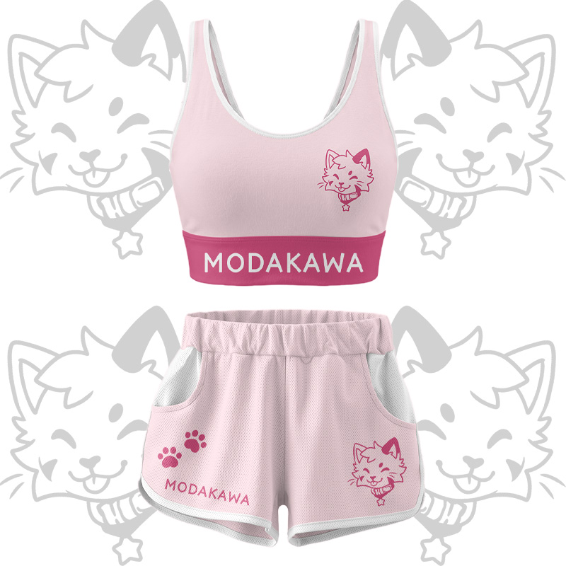 Kitty Graphic Crop Tank Sport Top Shorts Bikini Modakawa Matching Outfit - Pink Set - 5XL - image 15